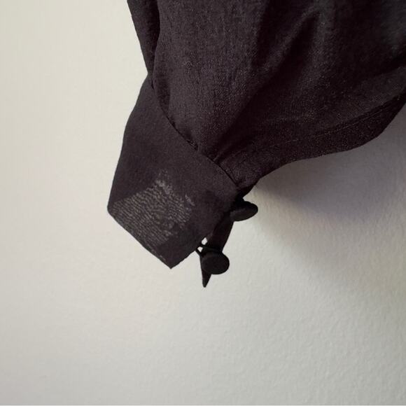 Good American Sheer Tulle Crepe Dress Overlay Button Down Puff Long Sleeve Black - Picture 7 of 12